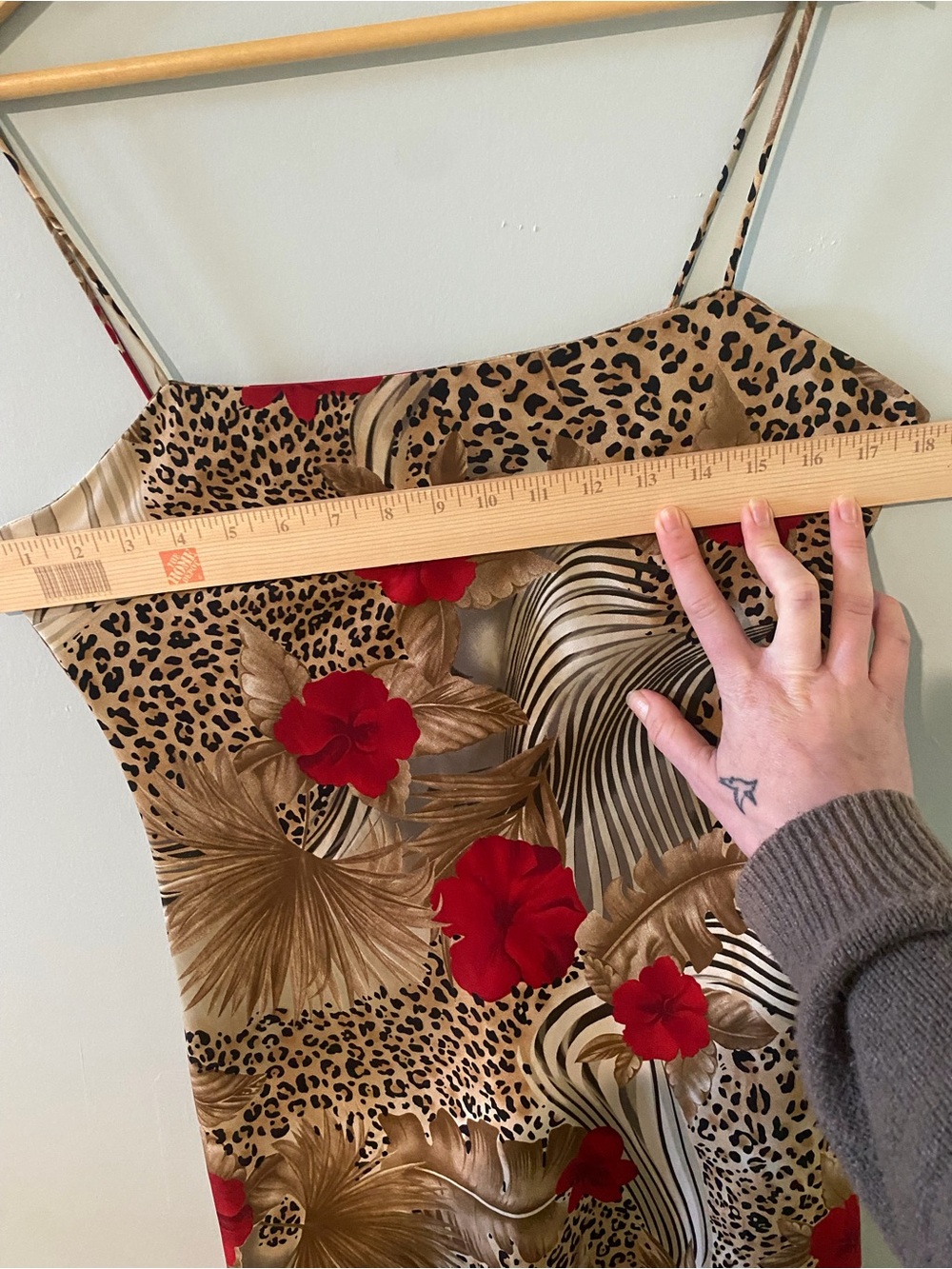 Y2K-era Tropical Leopard Slip Midi Dress with Red Floral - Picture 7 of 9